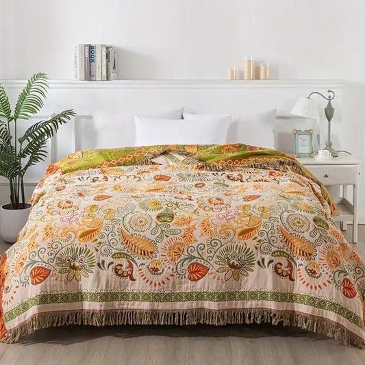 Omkeerbare Boho Deken: Zacht Comfort met Bloemenpatroon