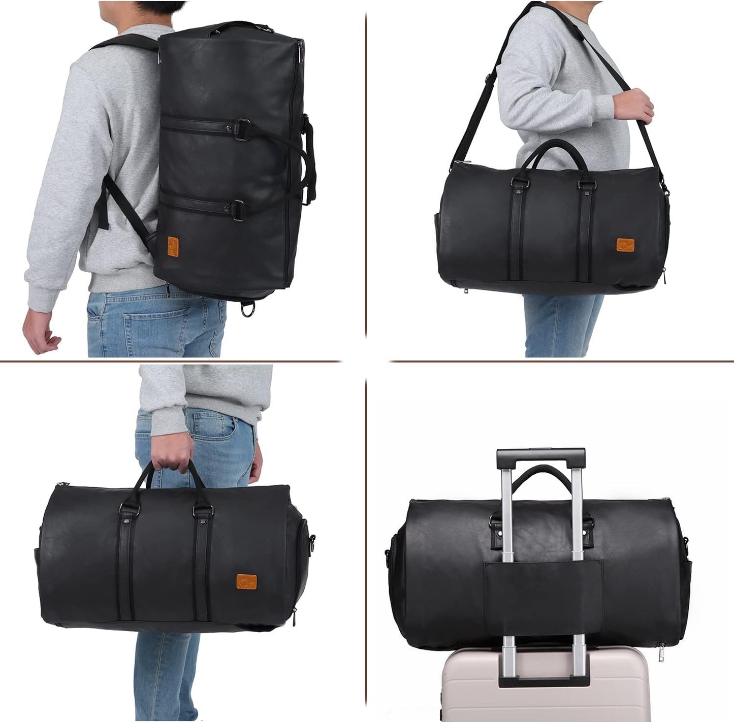 Omkeerbare PU Leren Kleding Duffel – Handbagage Weekend Reis Tas