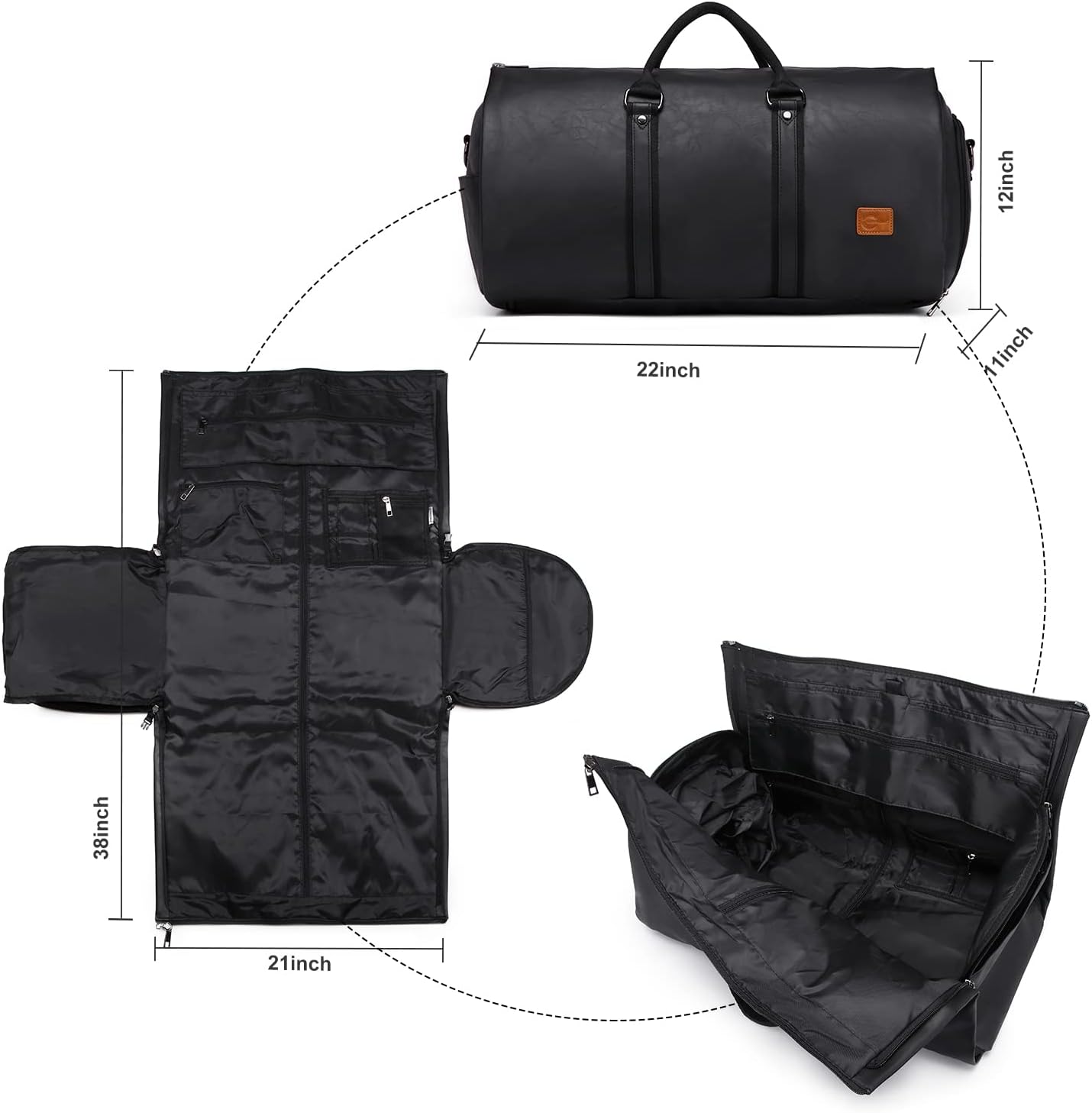 Omkeerbare PU Leren Kleding Duffel – Handbagage Weekend Reis Tas