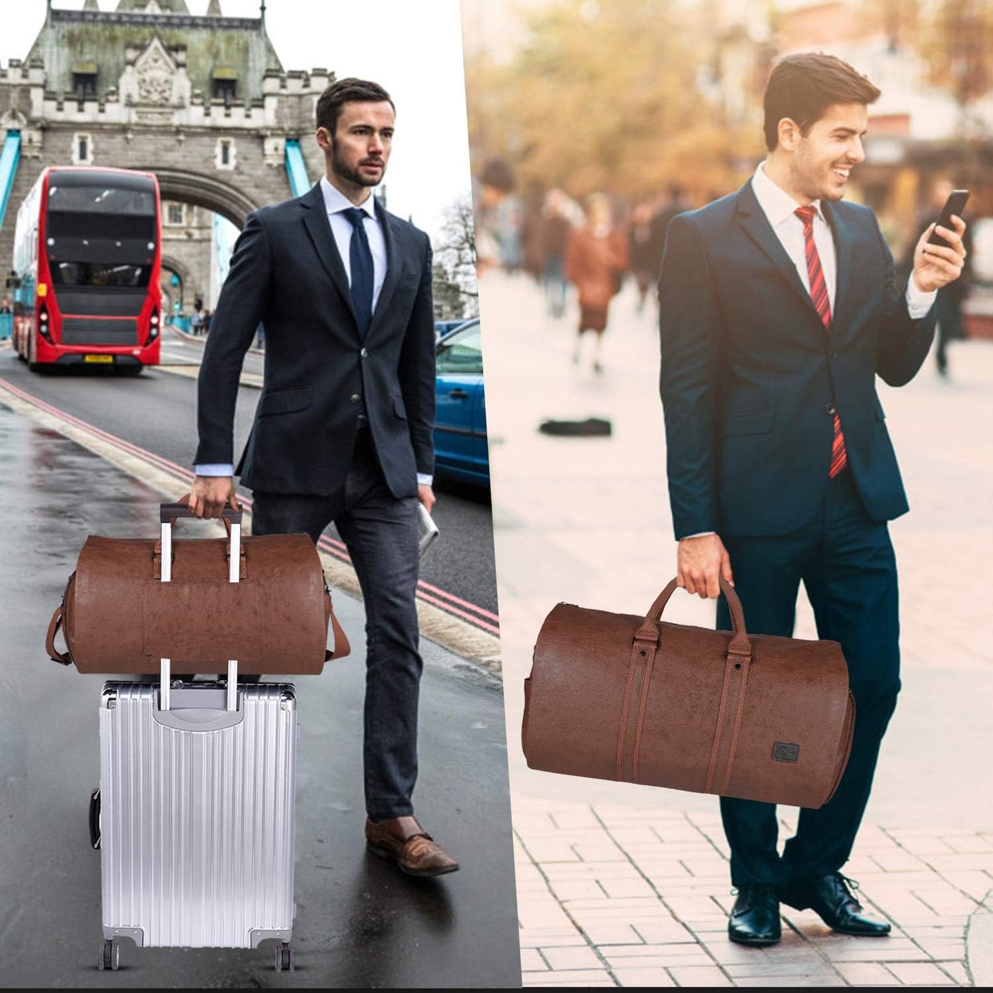Omkeerbare PU Leren Kleding Duffel – Handbagage Weekend Reis Tas