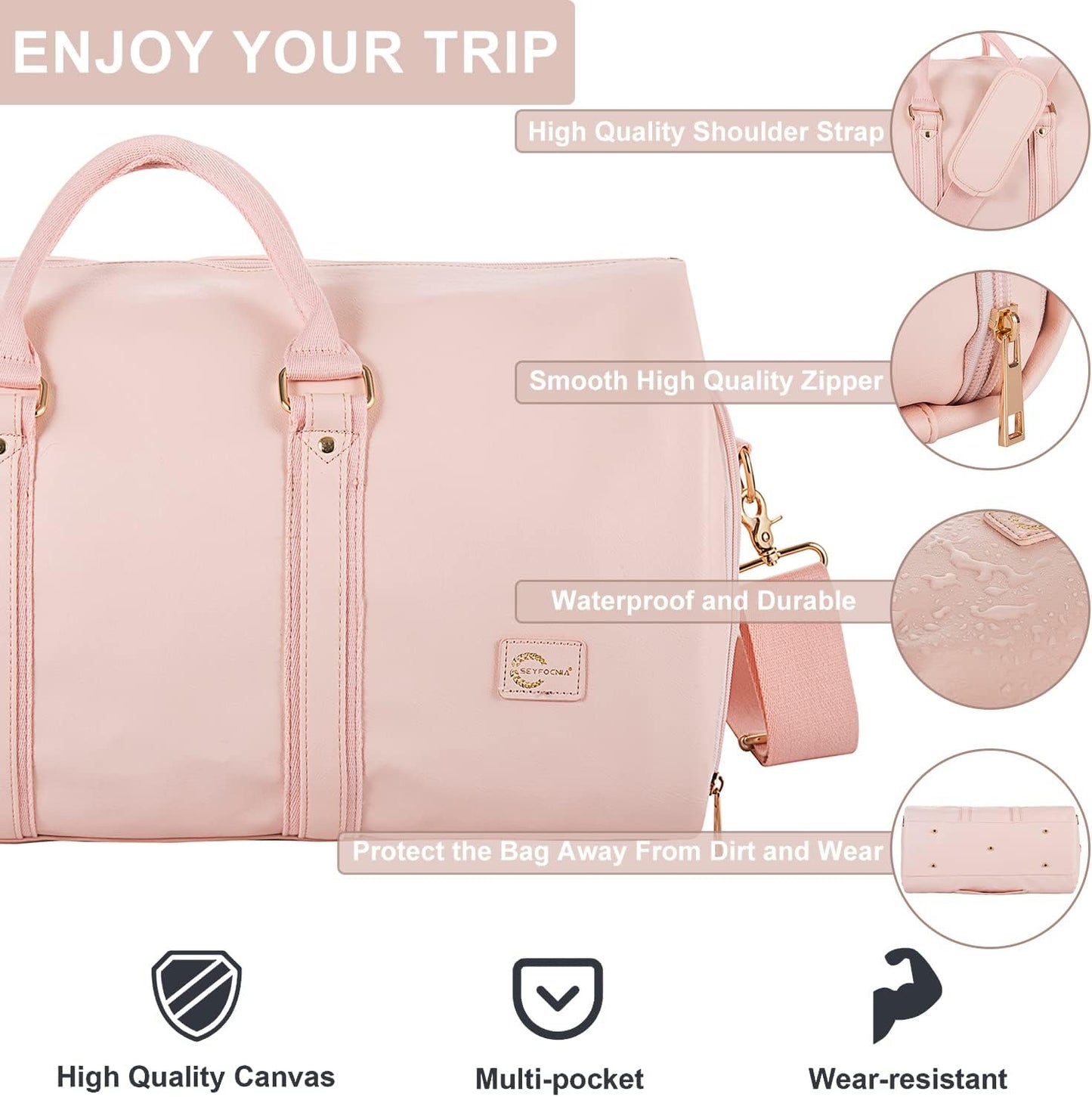 Omkeerbare PU Leren Kleding Duffel – Handbagage Weekend Reis Tas