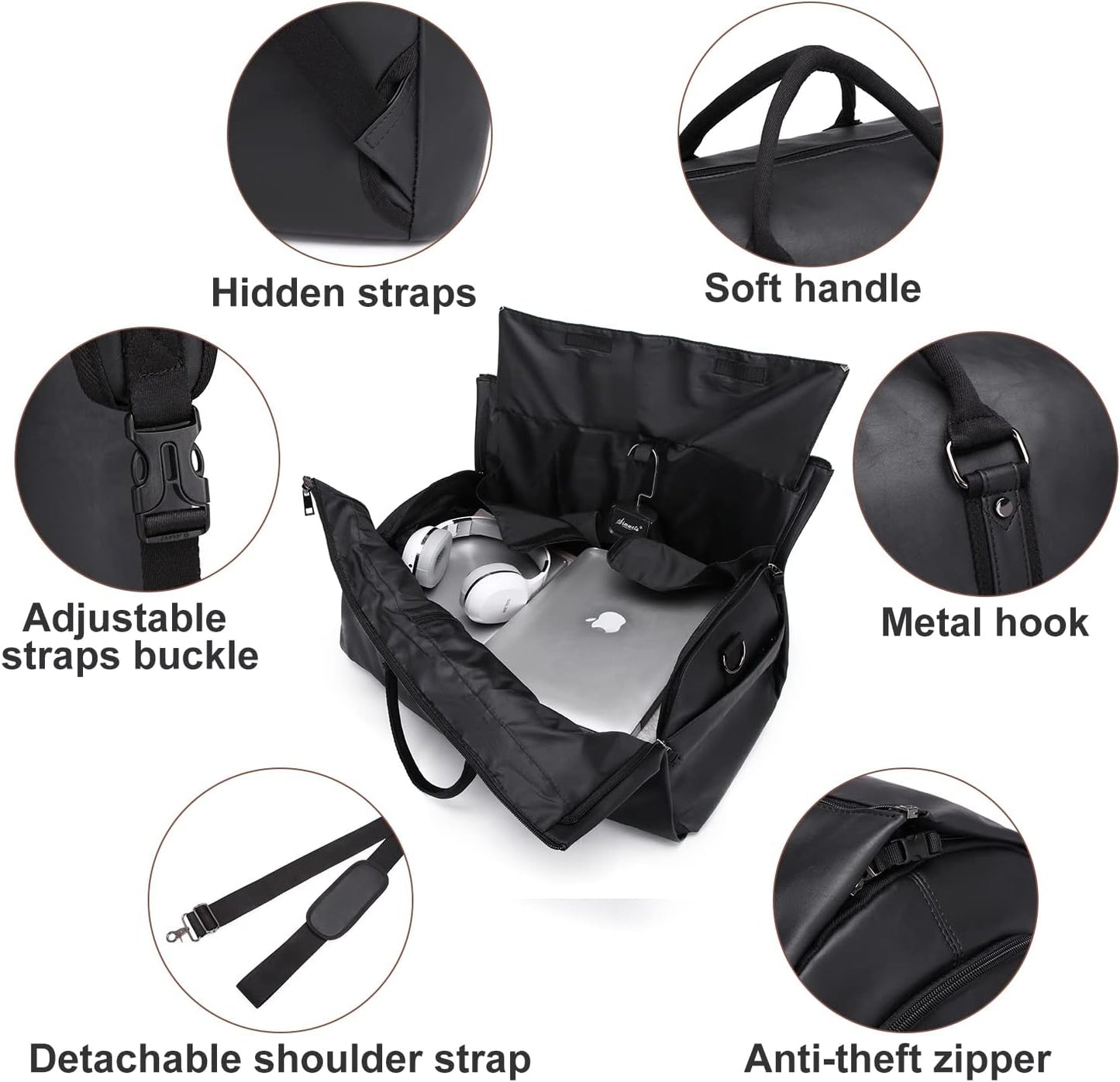 Omkeerbare PU Leren Kleding Duffel – Handbagage Weekend Reis Tas