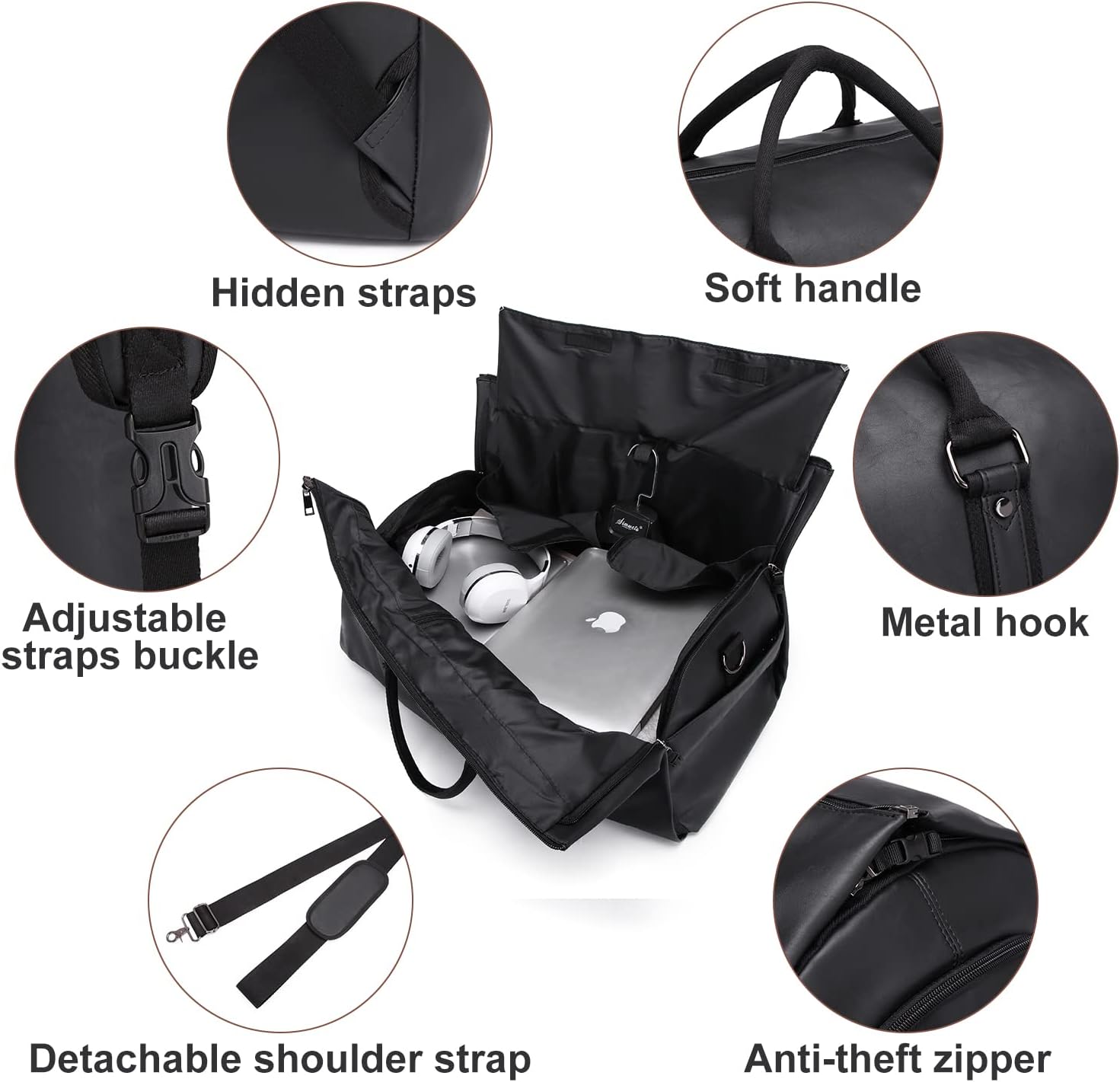 Omkeerbare PU Leren Kleding Duffel – Handbagage Weekend Reis Tas