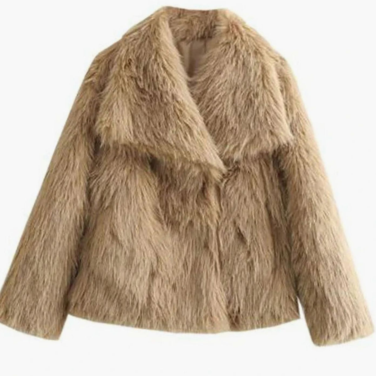 Openvallende cropped dameswinterjas van imitatiebont