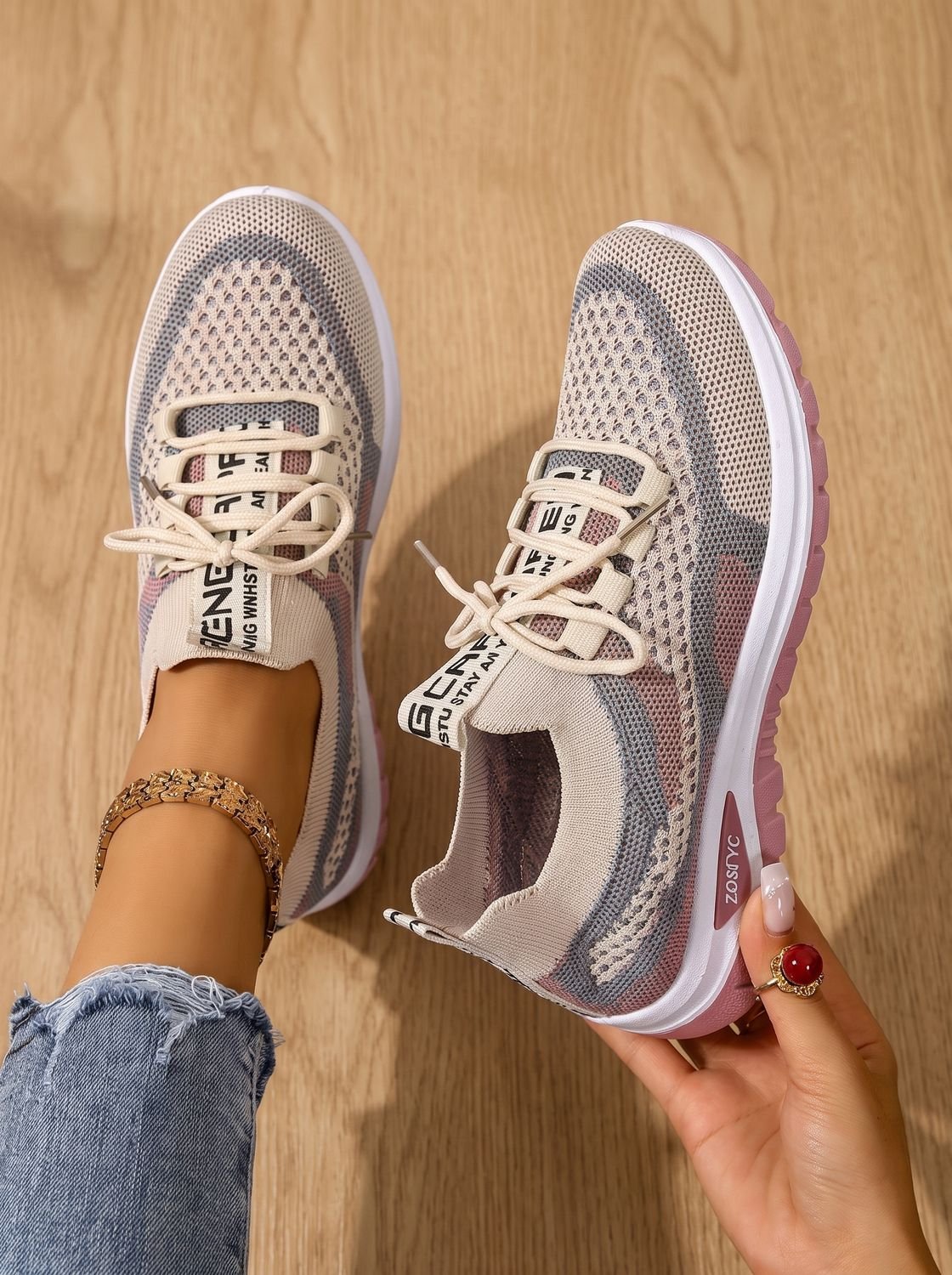 Orthopedische wandelsneakers voor dames van ademend mesh met vetersluiting