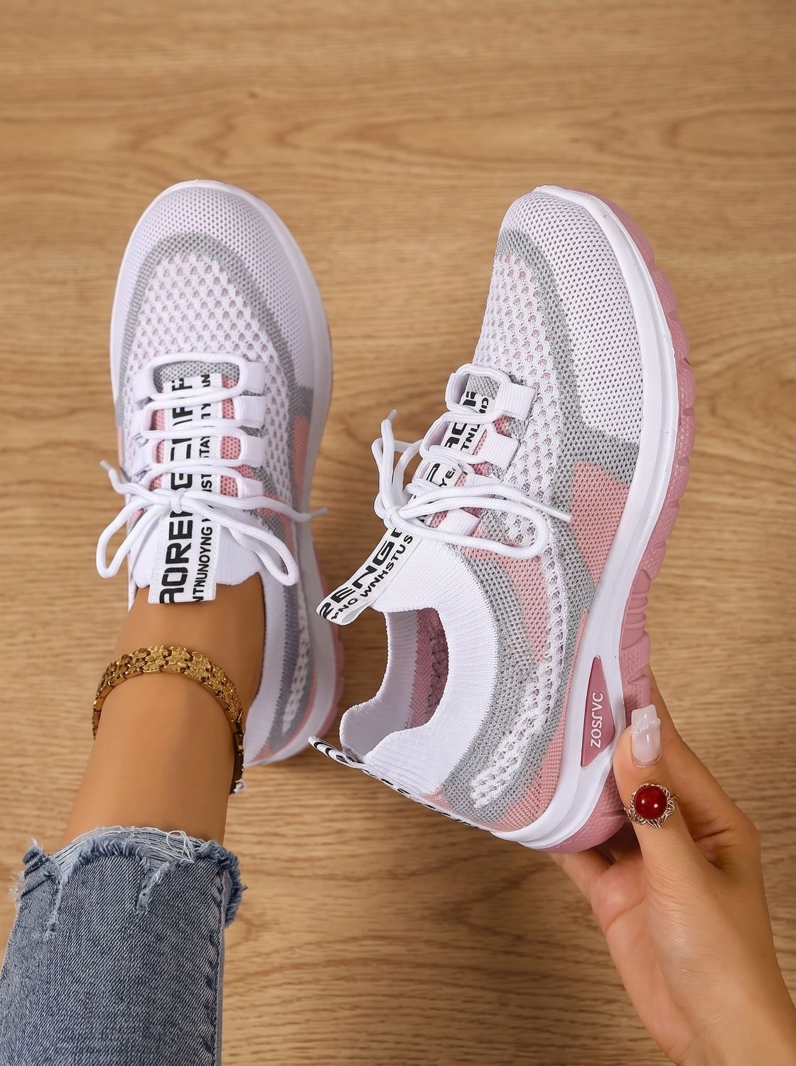 Orthopedische wandelsneakers voor dames van ademend mesh met vetersluiting