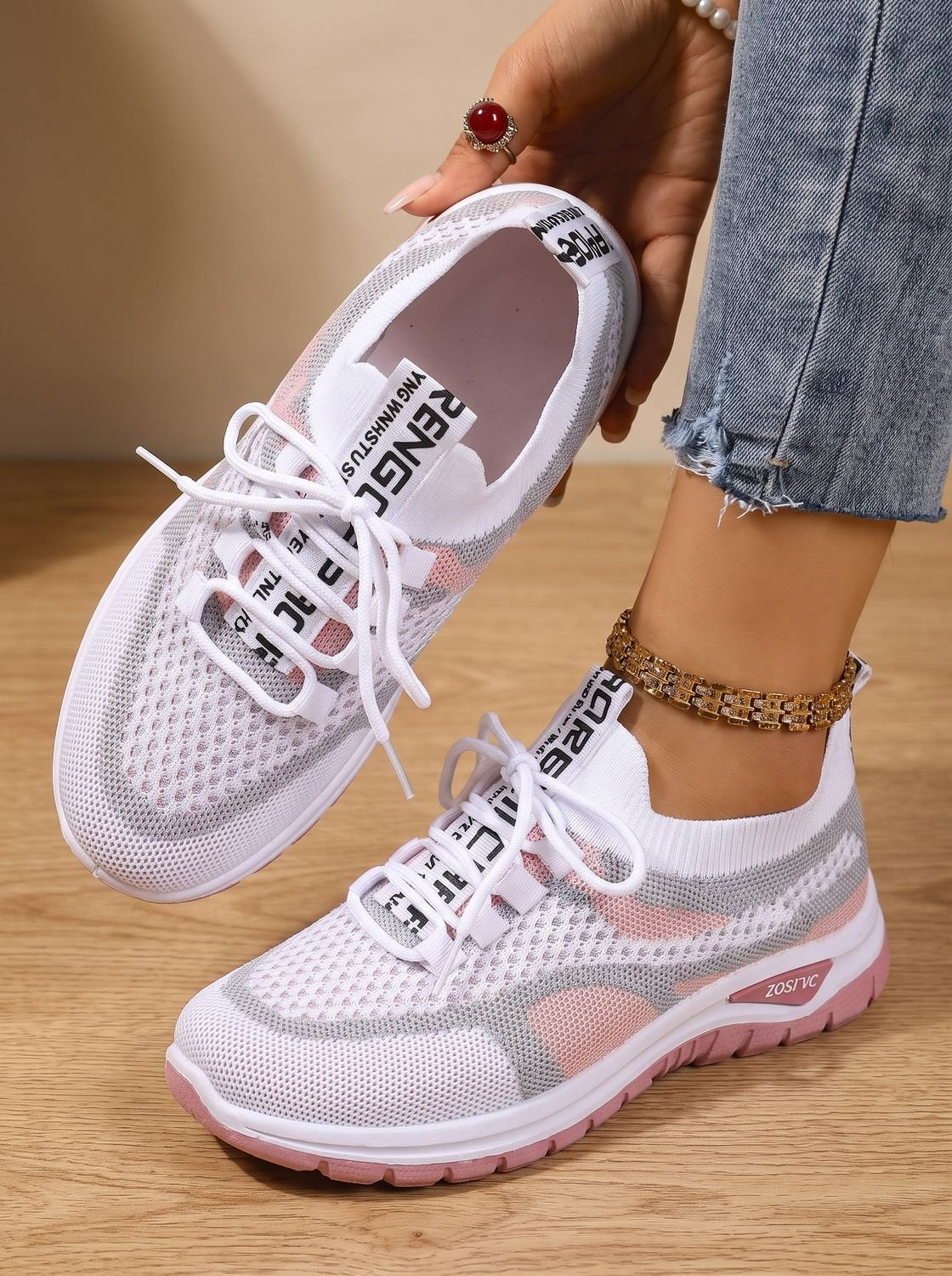 Orthopedische wandelsneakers voor dames van ademend mesh met vetersluiting