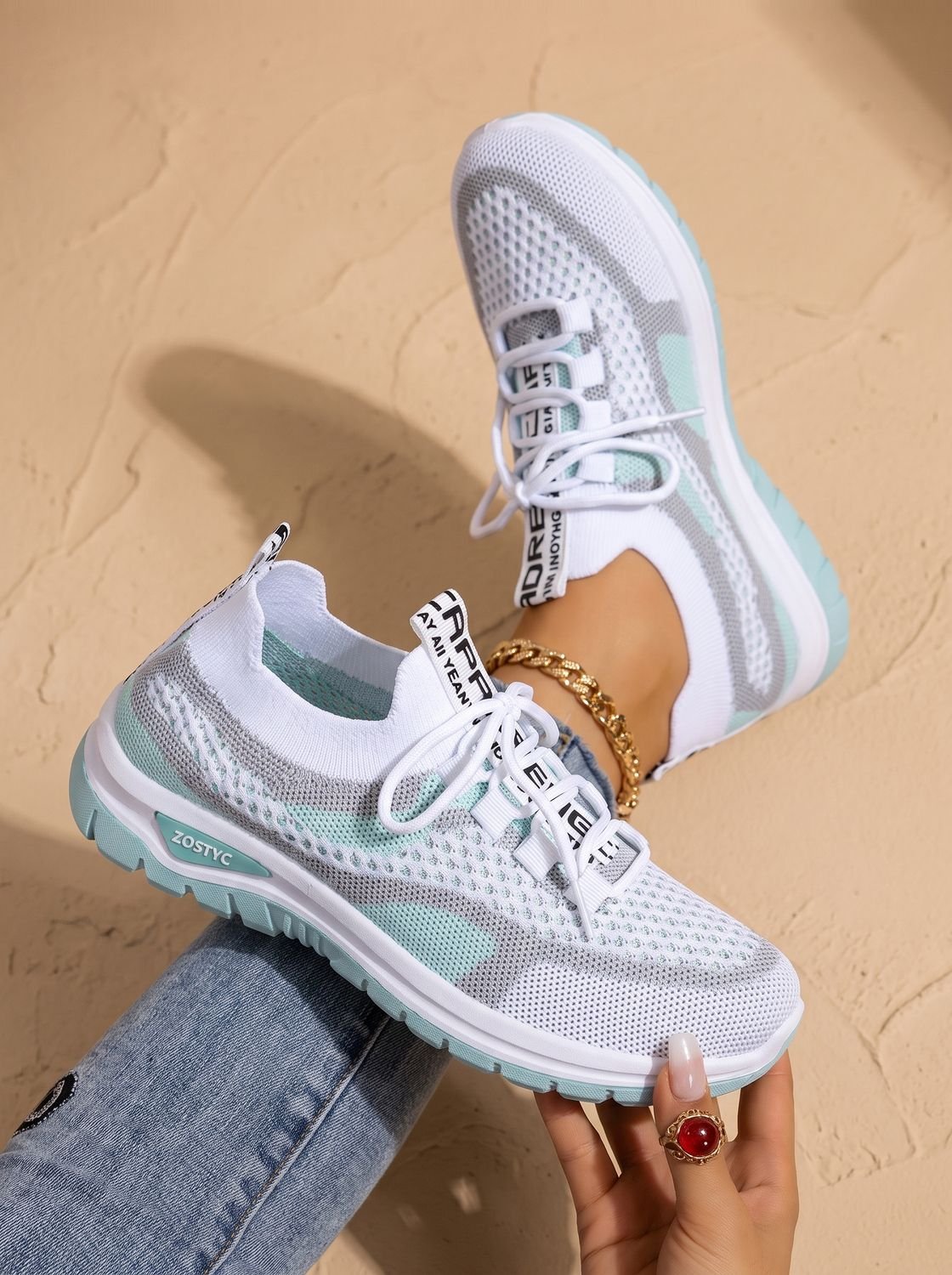 Orthopedische wandelsneakers voor dames van ademend mesh met vetersluiting