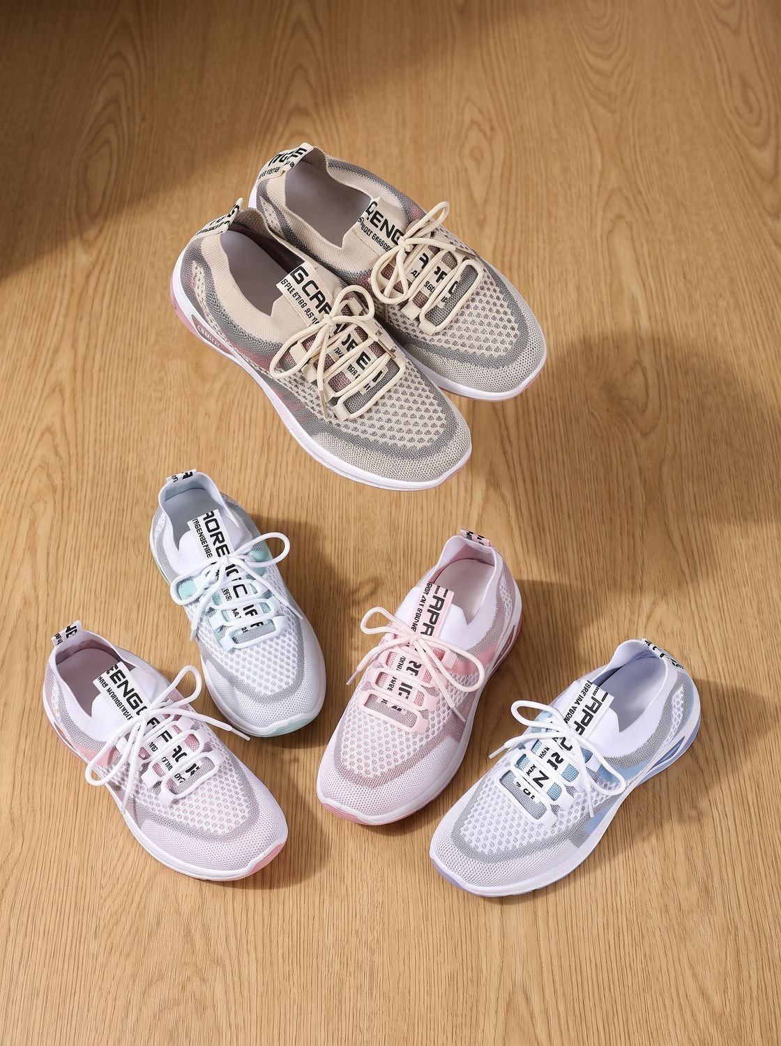 Orthopedische wandelsneakers voor dames van ademend mesh met vetersluiting