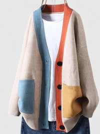 Oversized colorblock damesvest met knoopsluiting