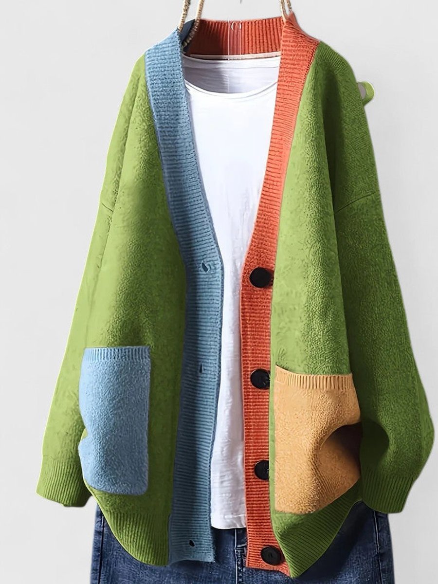 Oversized colorblock damesvest met knoopsluiting