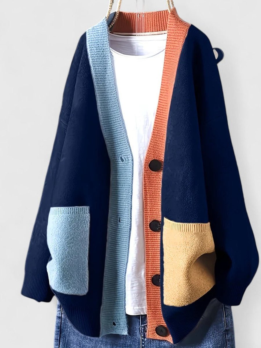 Oversized colorblock damesvest met knoopsluiting