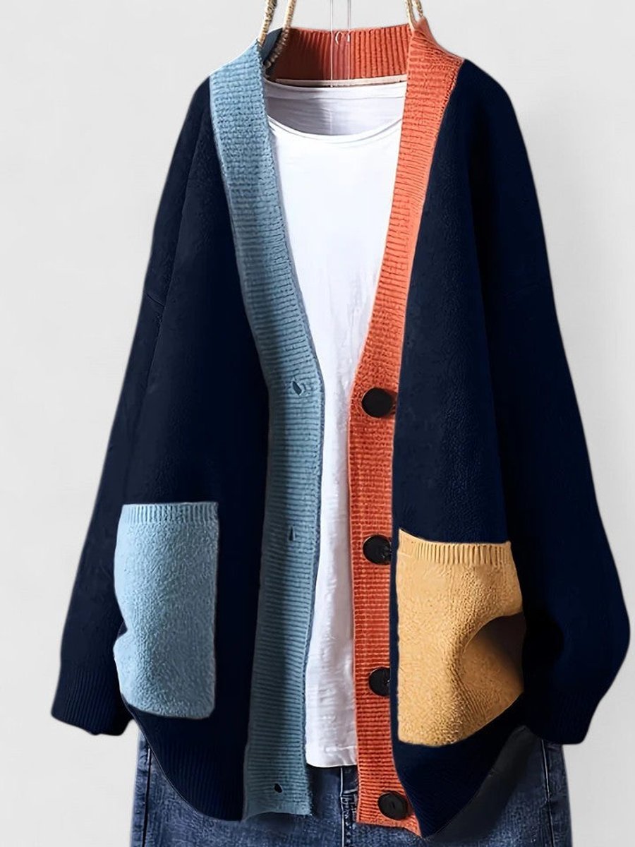 Oversized colorblock damesvest met knoopsluiting