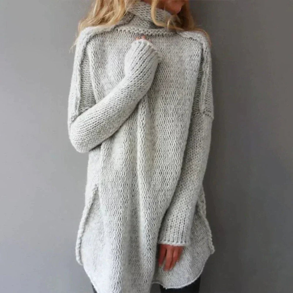 Oversized coltrui voor dames met grofgebreide structuur – Grijs lang model