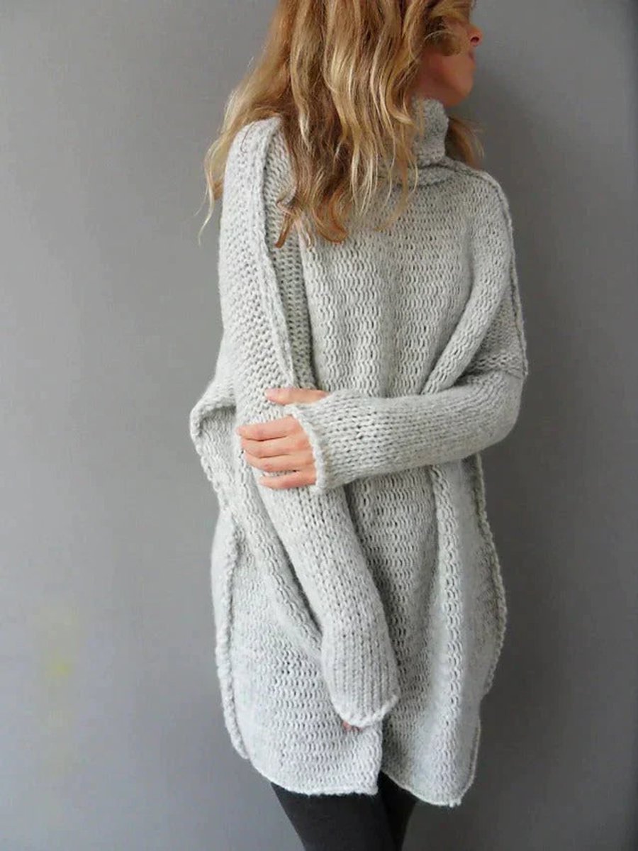 Oversized coltrui voor dames met grofgebreide structuur – Grijs lang model