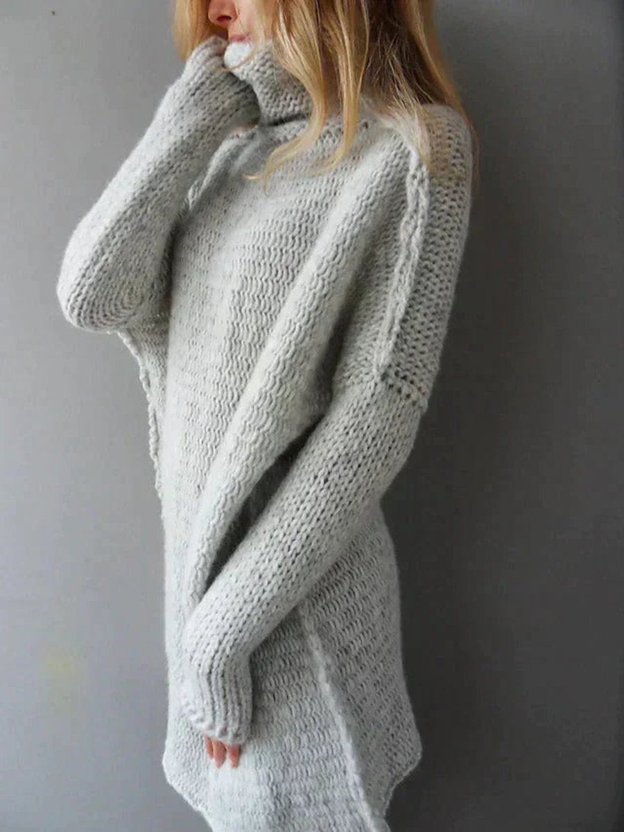 Oversized coltrui voor dames met grofgebreide structuur – Grijs lang model
