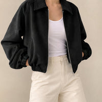 Oversized cropped damesjack van imitatiesuède met rits