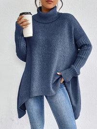 Oversized damestrui met geribde col – Comfortabel lang gebreid model in oceaanblauw, steengrijs, espressobruin, dennengroen en woestijnkhaki