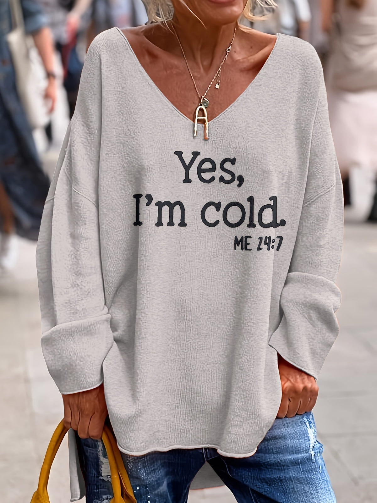 Oversized damestrui met V-hals en patroon
