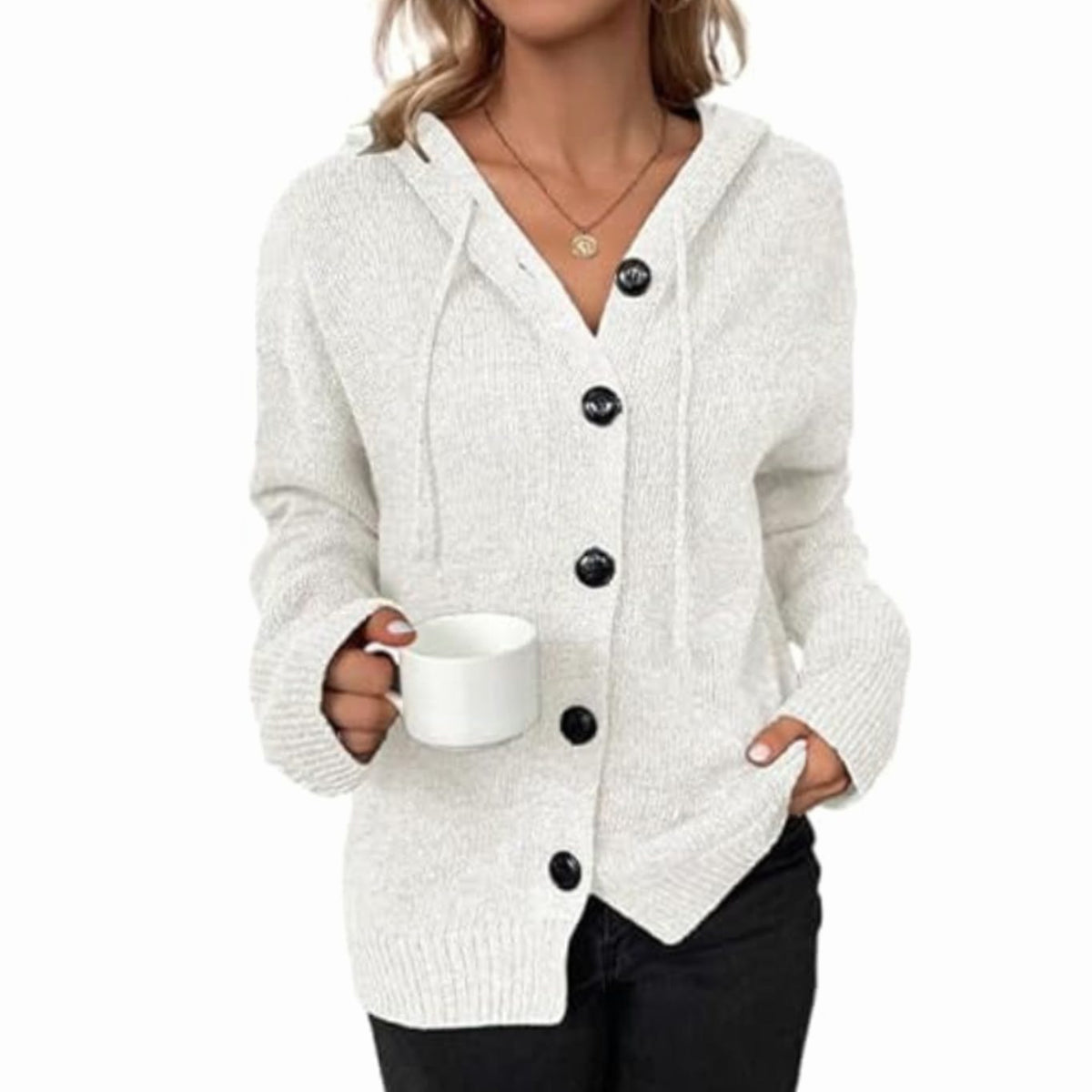 Oversized damesvest met capuchon en knoopsluiting