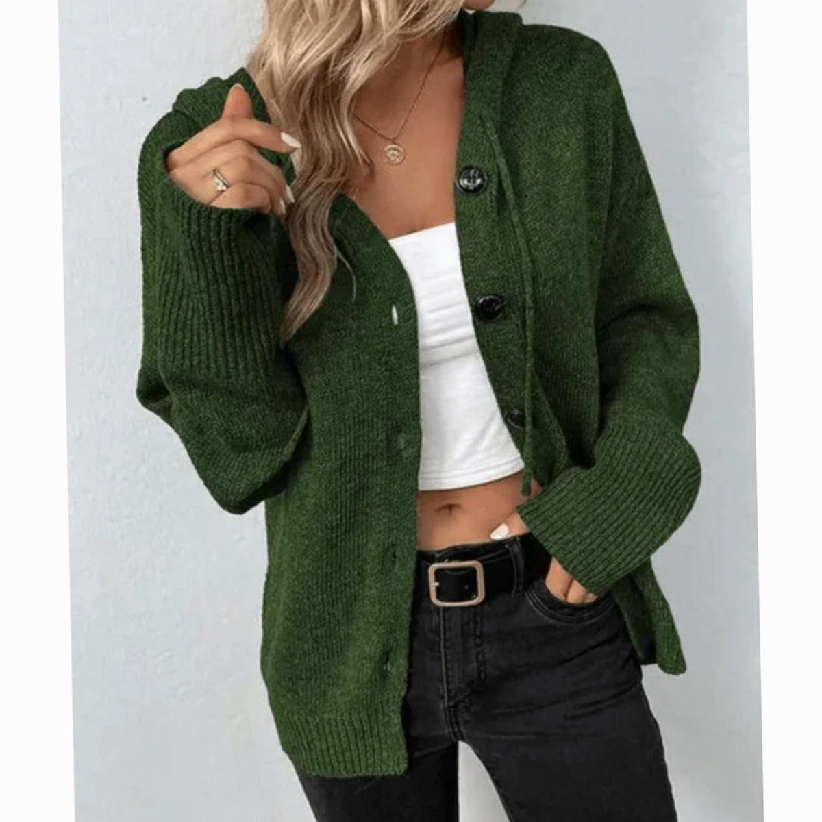 Oversized damesvest met capuchon en knoopsluiting