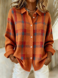 Oversized geruit gebreid vest voor dames met knoopsluiting