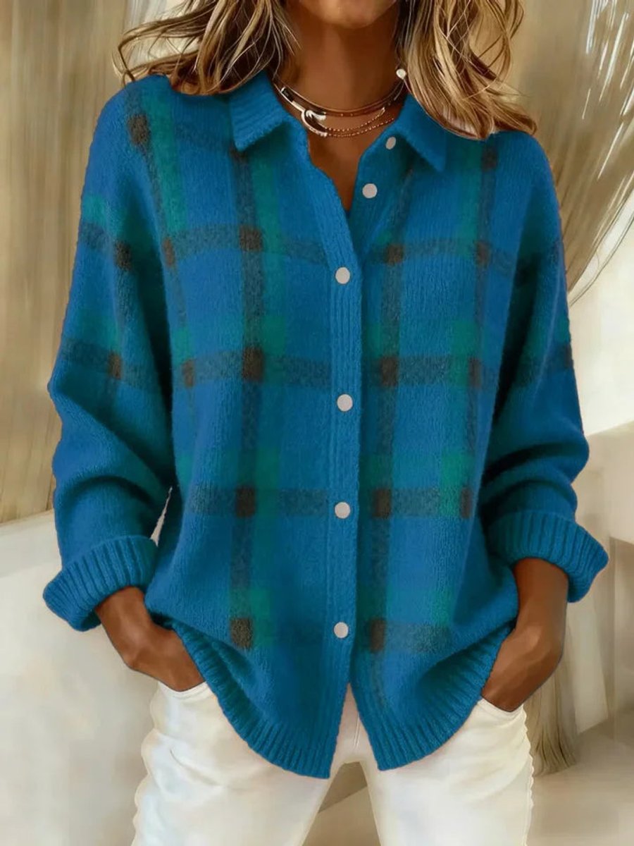 Oversized geruit gebreid vest voor dames met knoopsluiting