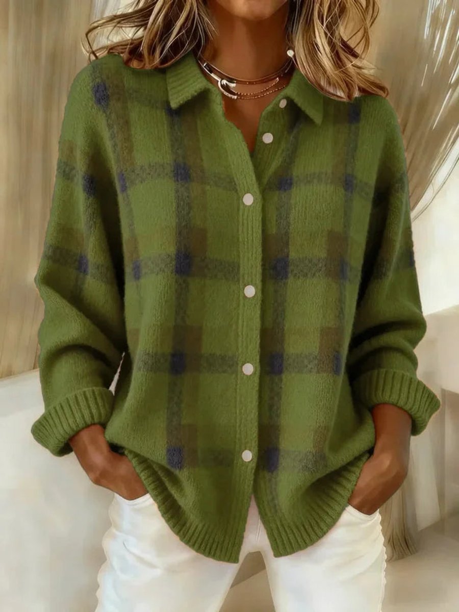 Oversized geruit gebreid vest voor dames met knoopsluiting