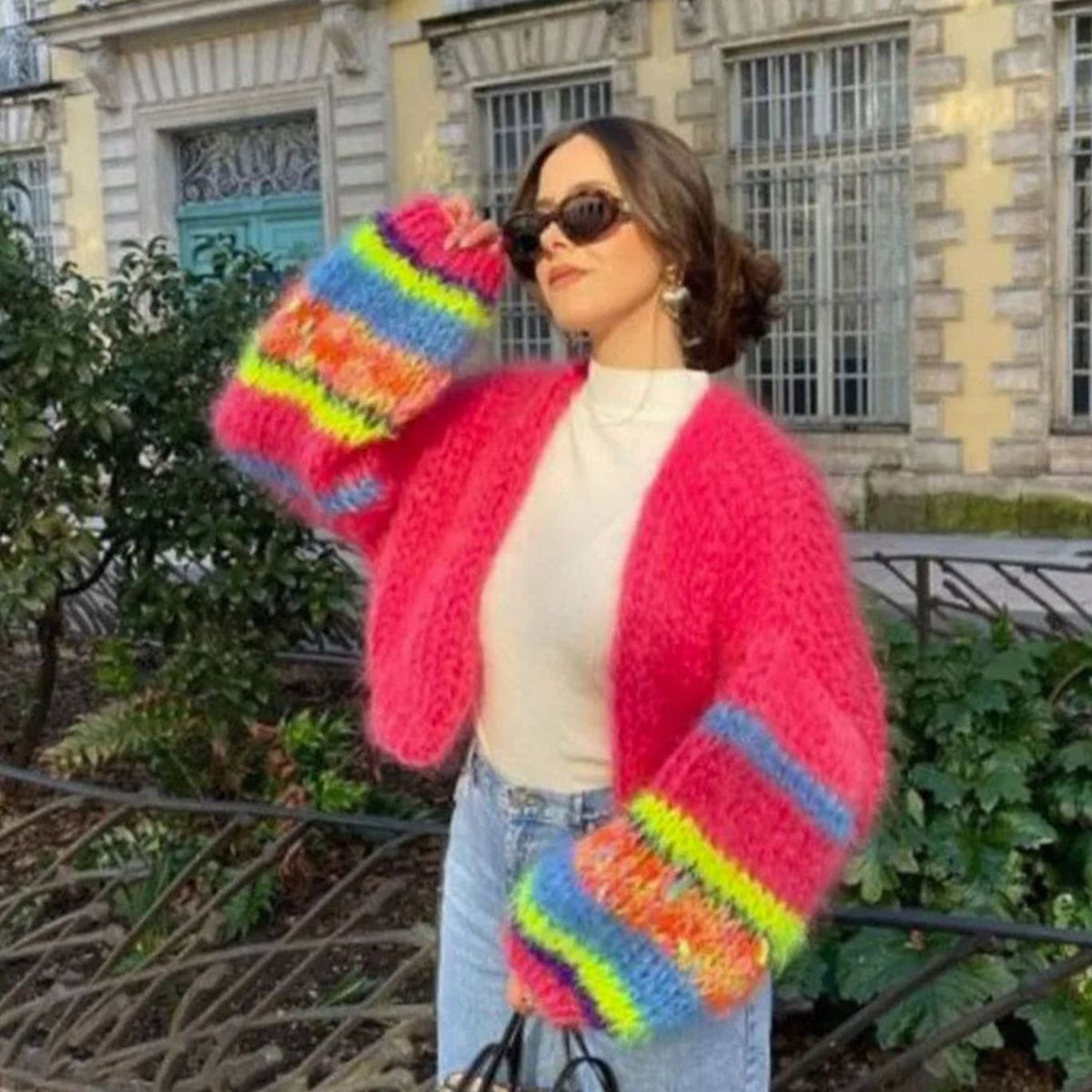 Oversized gestreept gebreid damesvest met relaxte pasvorm