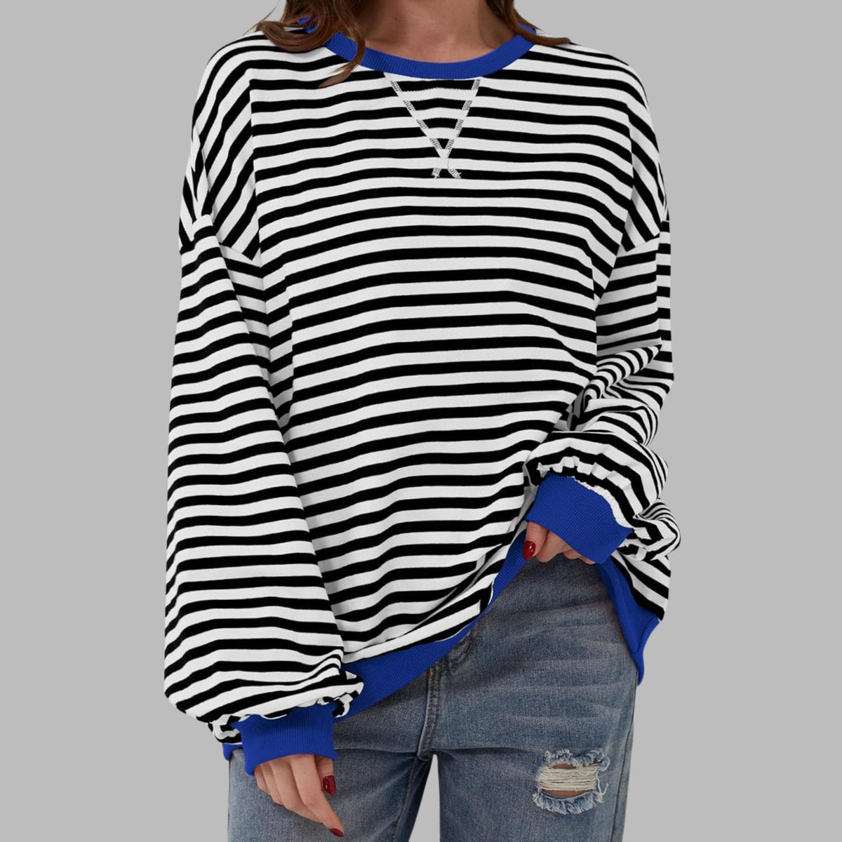 Oversized gestreepte retro sweater met ronde hals voor dames