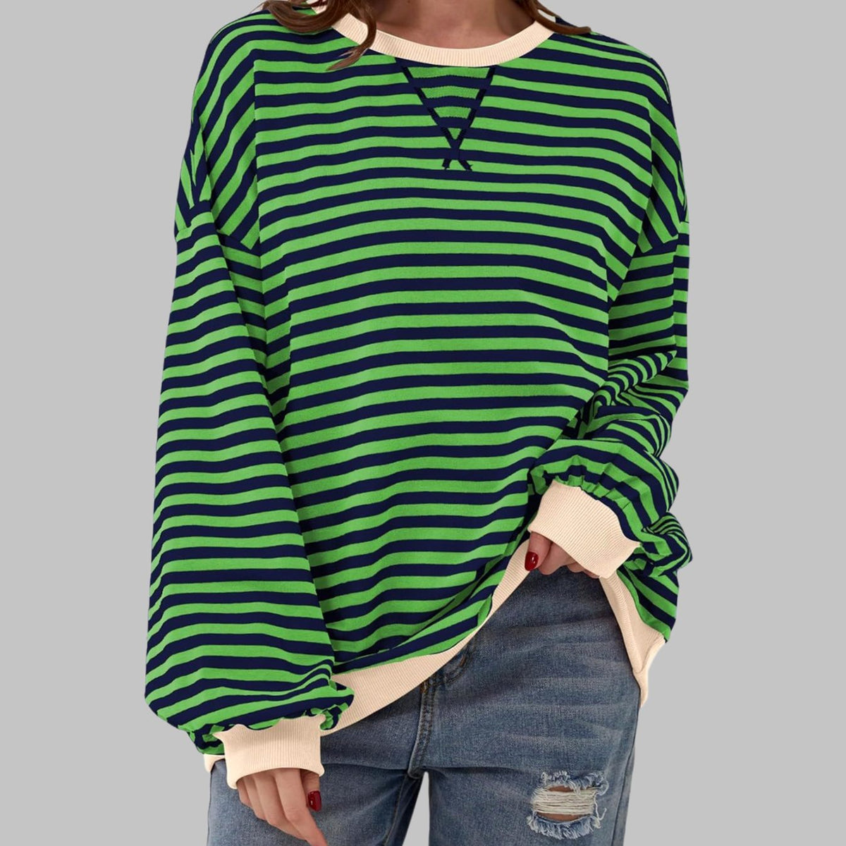 Oversized gestreepte retro sweater met ronde hals voor dames