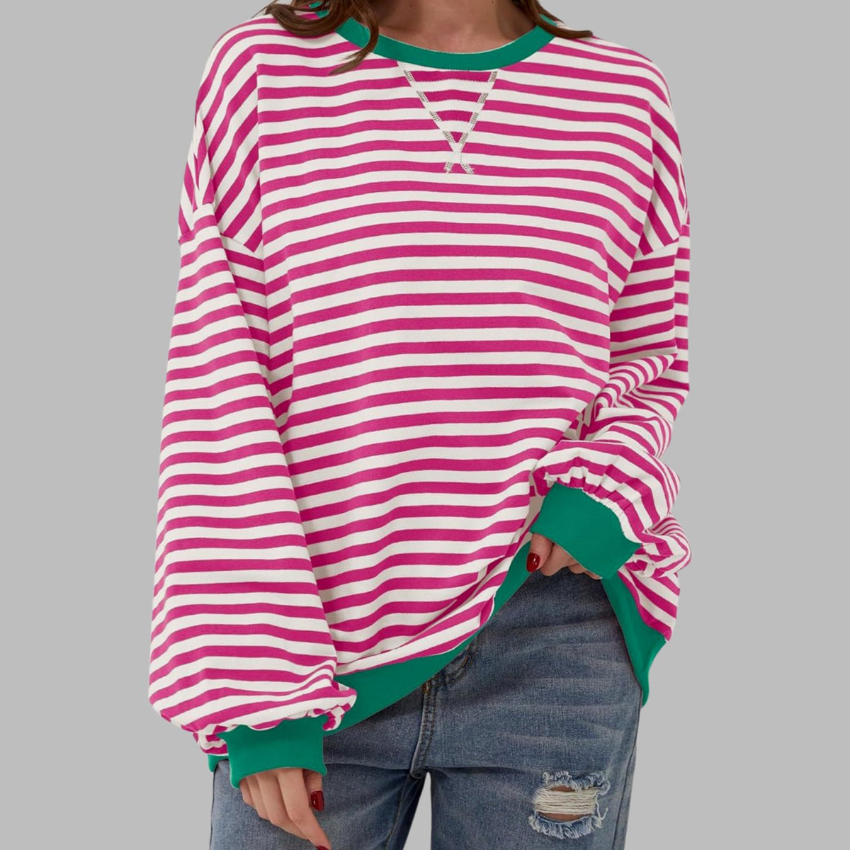 Oversized gestreepte retro sweater met ronde hals voor dames
