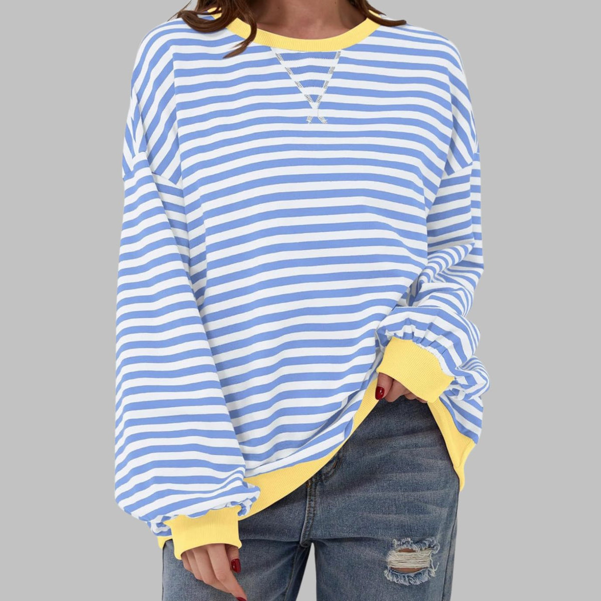 Oversized gestreepte retro sweater met ronde hals voor dames