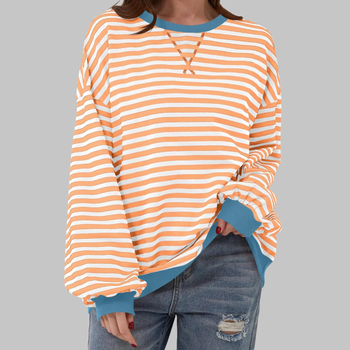 Oversized gestreepte retro sweater met ronde hals voor dames