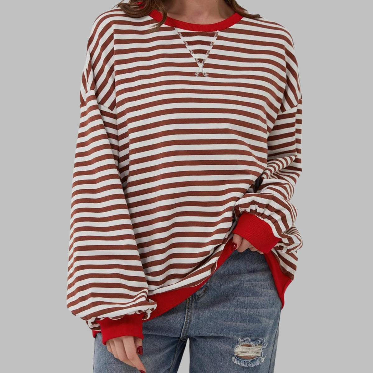 Oversized gestreepte retro sweater met ronde hals voor dames