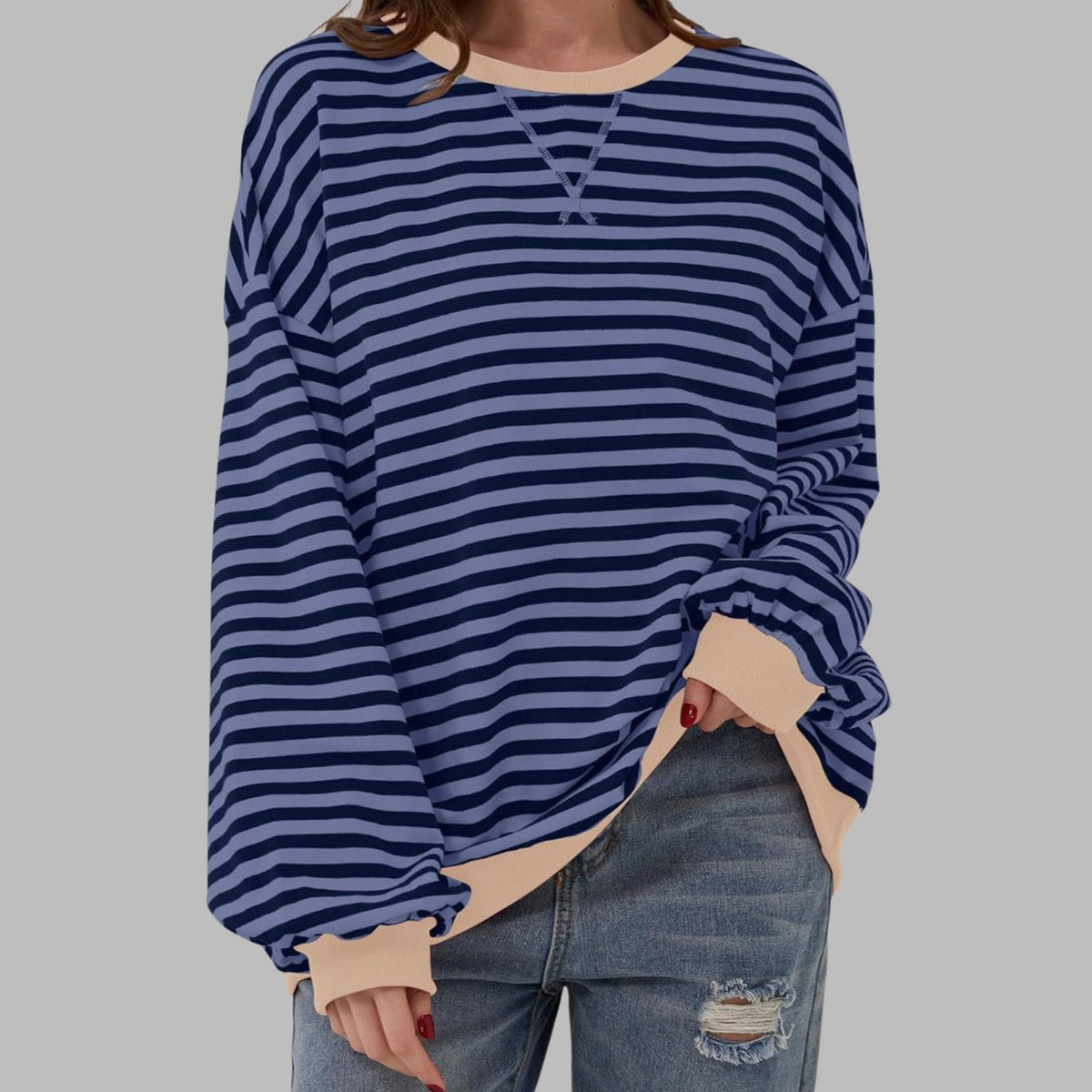 Oversized gestreepte retro sweater met ronde hals voor dames