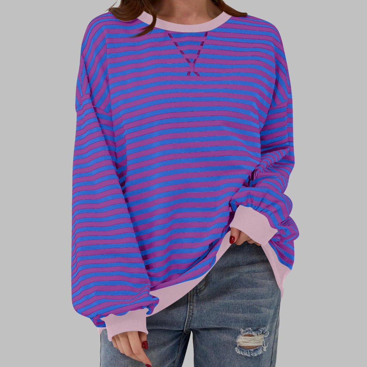 Oversized gestreepte retro sweater met ronde hals voor dames