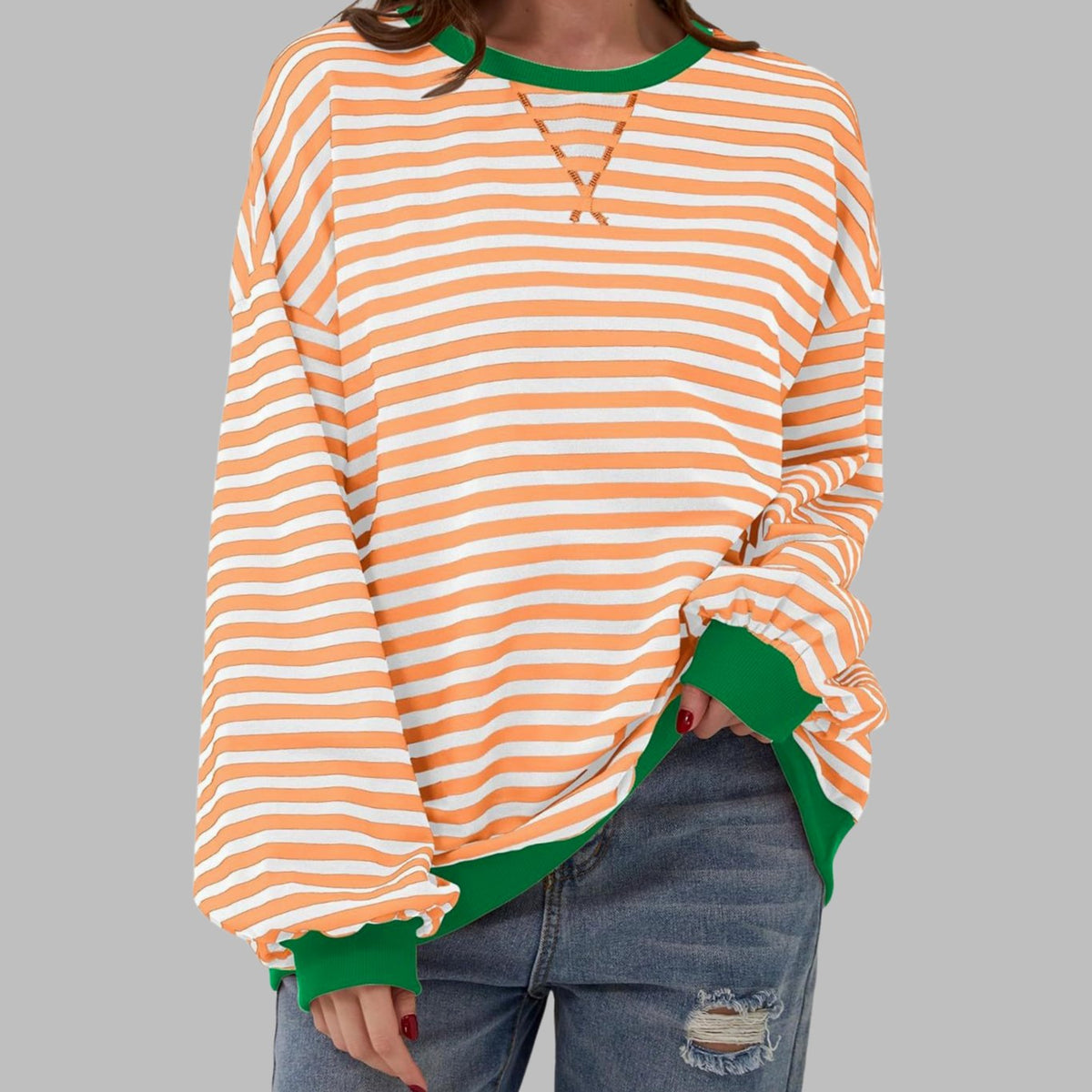 Oversized gestreepte retro sweater met ronde hals voor dames
