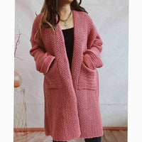 Oversized grofgebreid openvallend damesvest met zakken