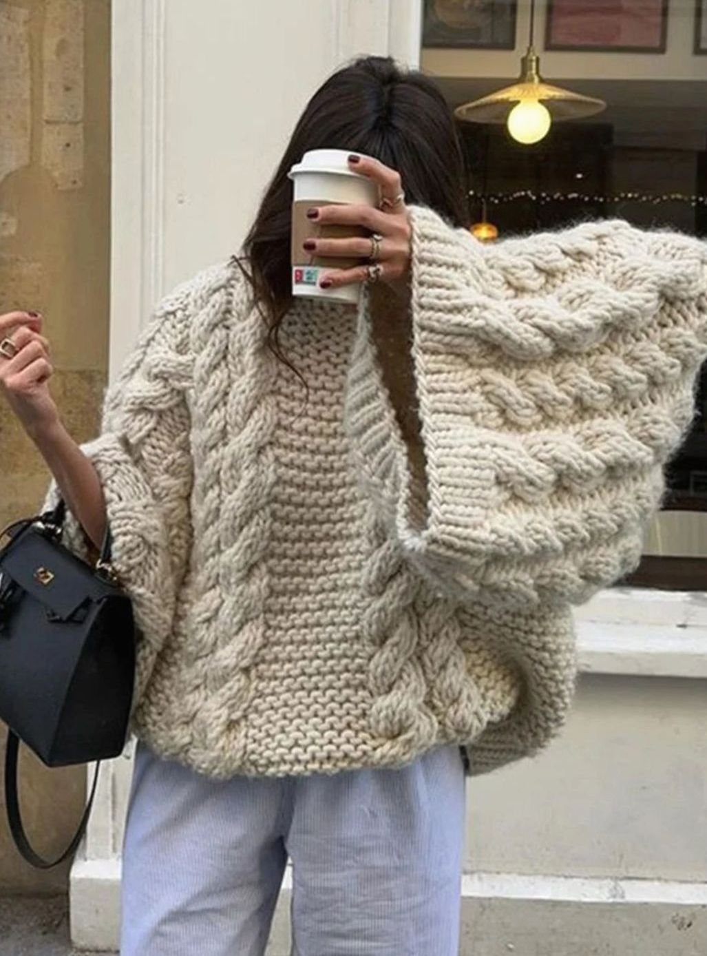 Oversized grofgebreide kabeltrui voor dames