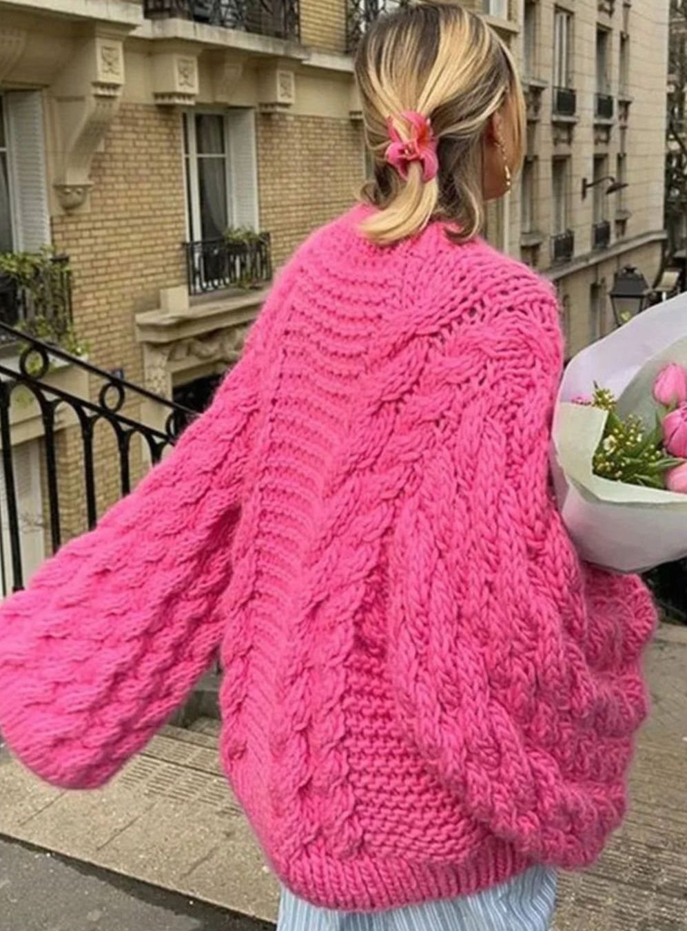 Oversized grofgebreide kabeltrui voor dames