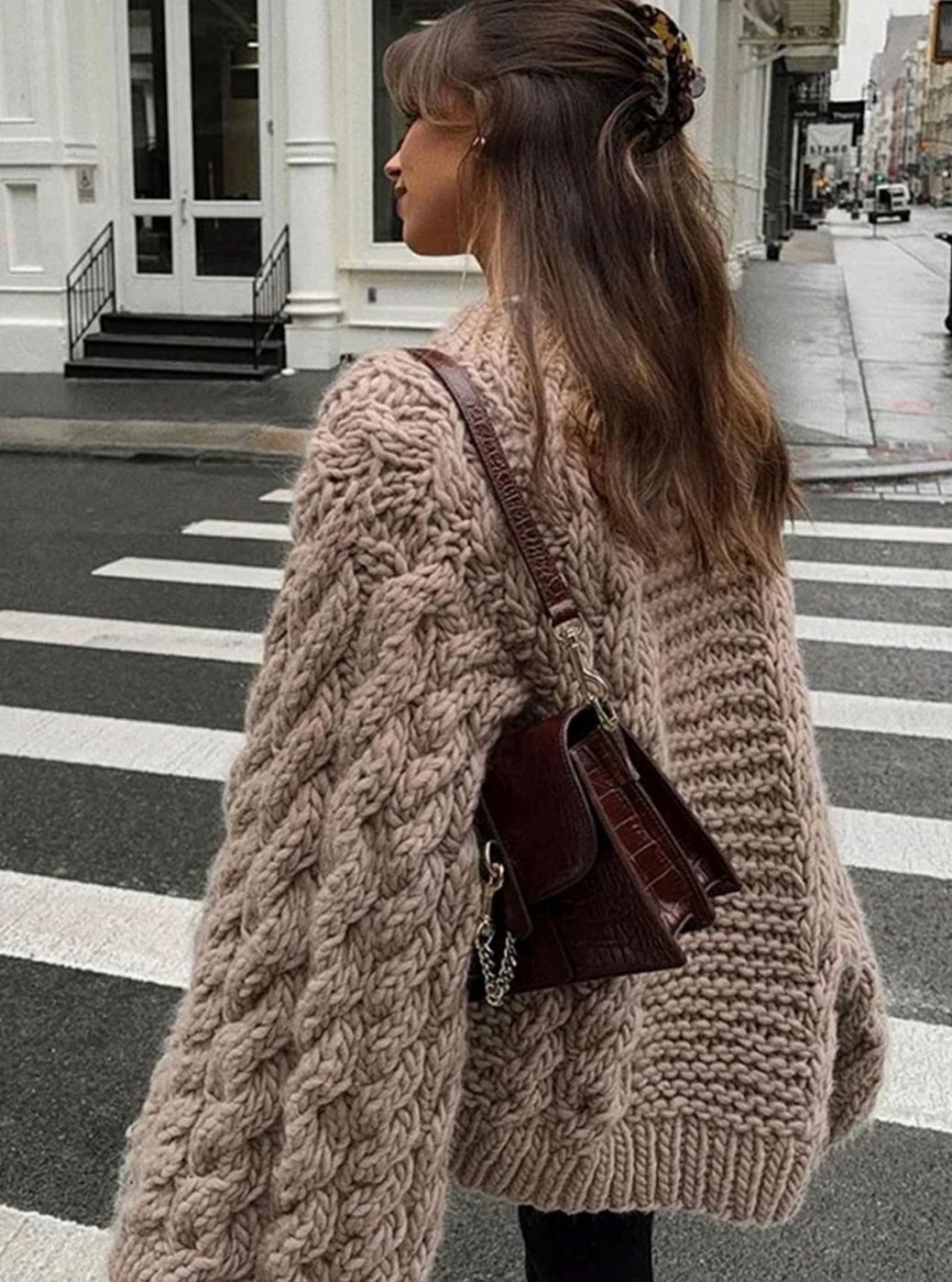 Oversized grofgebreide kabeltrui voor dames