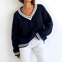 Oversized kabeltrui met V-hals voor dames