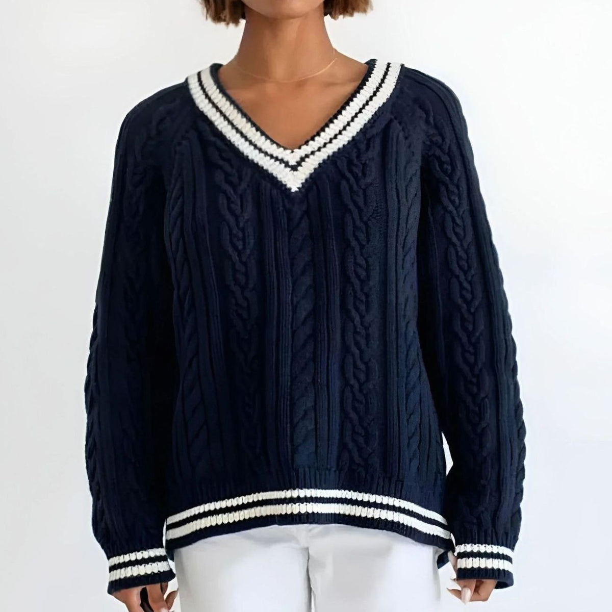 Oversized kabeltrui met V-hals voor dames