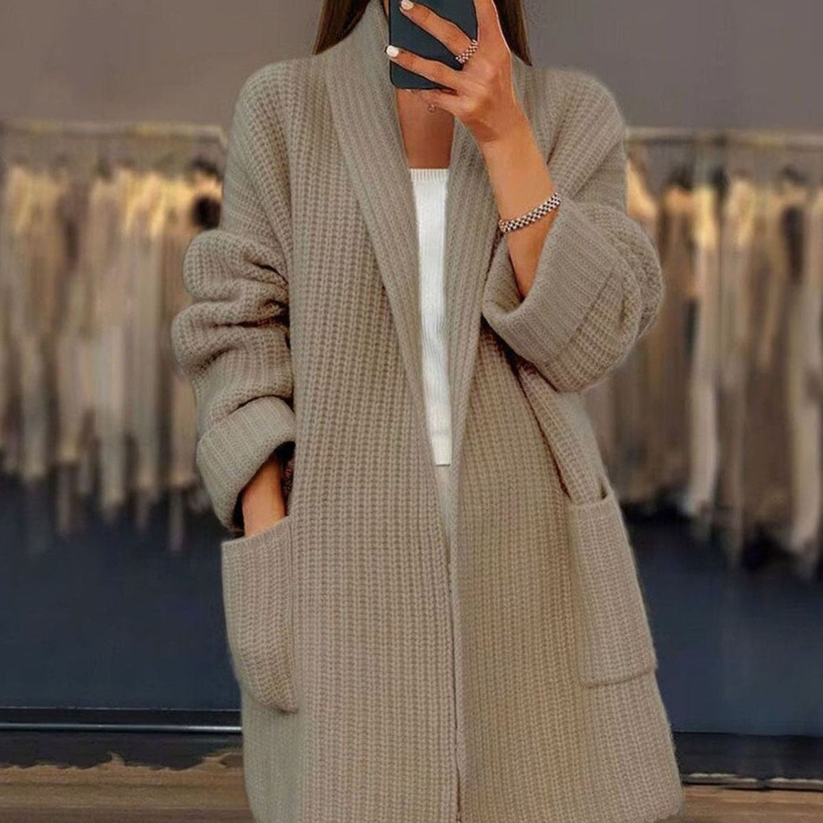 Oversized lang gebreid damesvest met relaxed fit en zakken