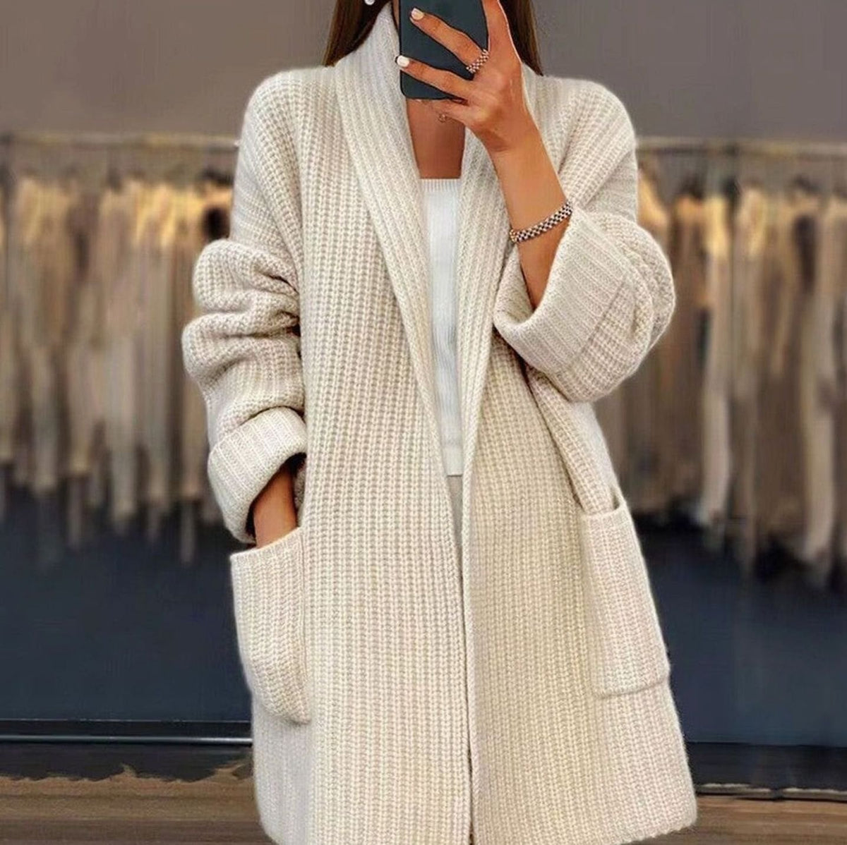 Oversized lang gebreid damesvest met relaxed fit en zakken