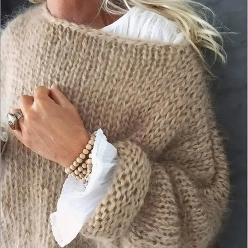 Oversized pluizige gebreide damestrui