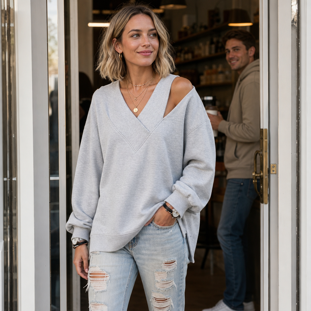 Oversized sweatshirt met asymmetrische schouderuitsnede