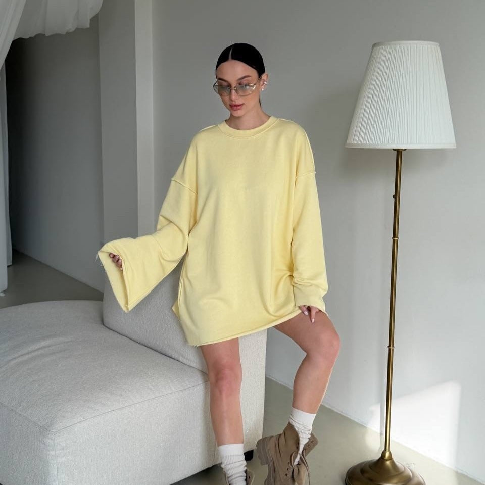 Oversized trui-jurk voor dames met brede trompetmouwen