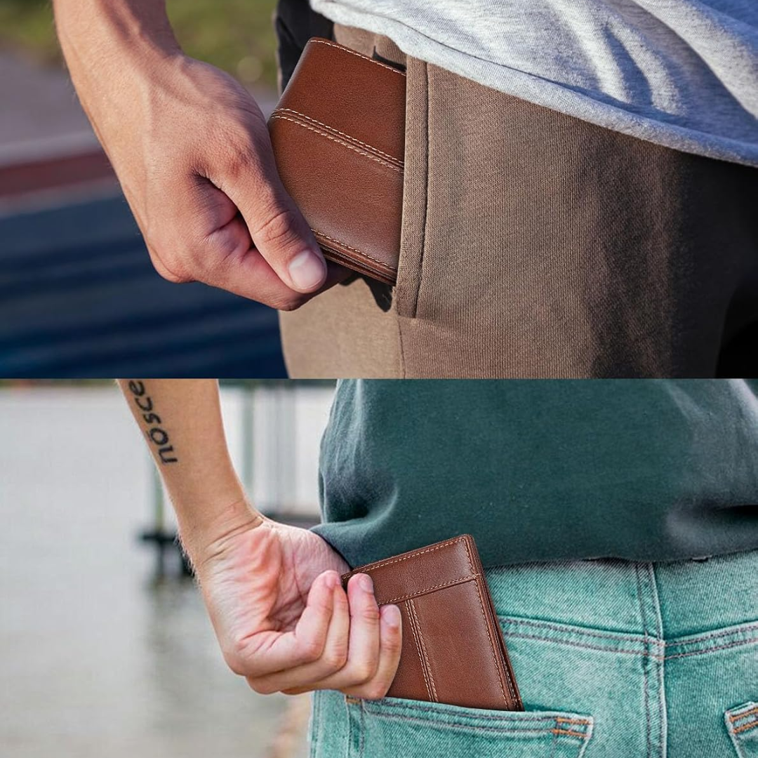 Premium RFID-blokkerende leren bifold portemonnee voor mannen - SlimArmor